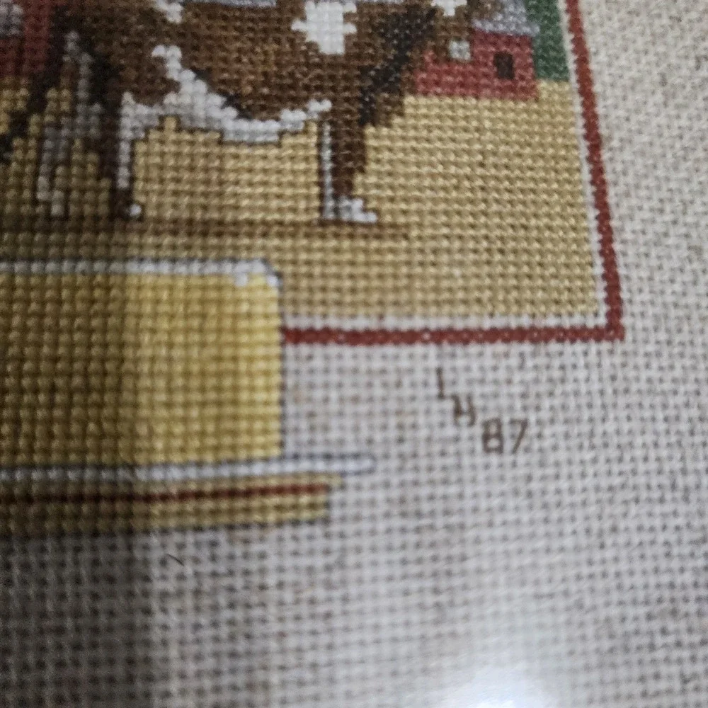 Vintage 1987 Handmade Cross Stitch Sweet Milk and Butter Dairy Farm Framed Art